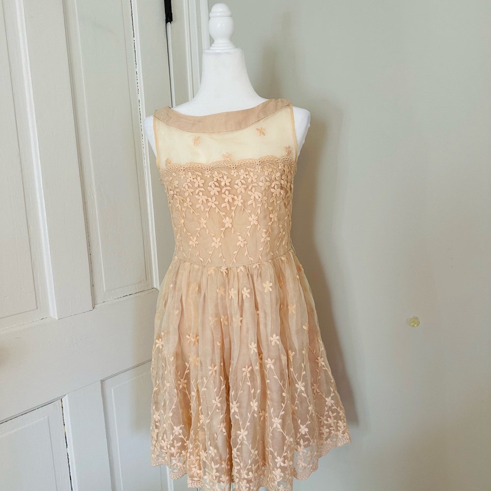 Marc Jacobs Vintage Peach Silk Embroidered Dress L Fair Condition - Picture 11 of 16